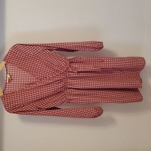 Vintage Fervour long sleeve dress. Red, white, navy blue pattern. Boho. Size M.